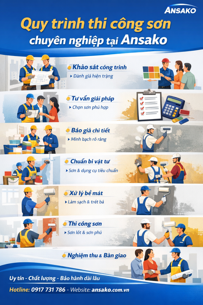 Quy trình thi công sơn chuyên nghiệp tại Ansako