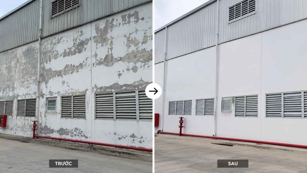 Kết quả sơn lại nhà xưởng Dĩ An – sự khác biệt rõ rệt trước và sau thi công