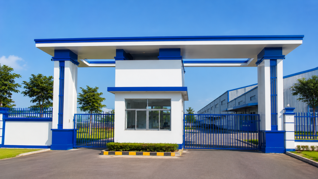Cổng nhà xưởng hoàn thiện sau khi sơn lại – đồng bộ thẩm mỹ, tăng giá trị thương hiệu doanh nghiệp