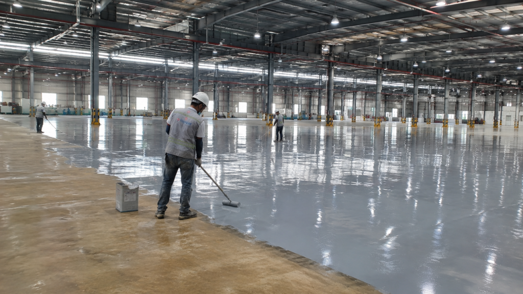 Thi công sơn lại sàn nhà xưởng bằng sơn epoxy chuyên dụng đạt chuẩn công nghiệp