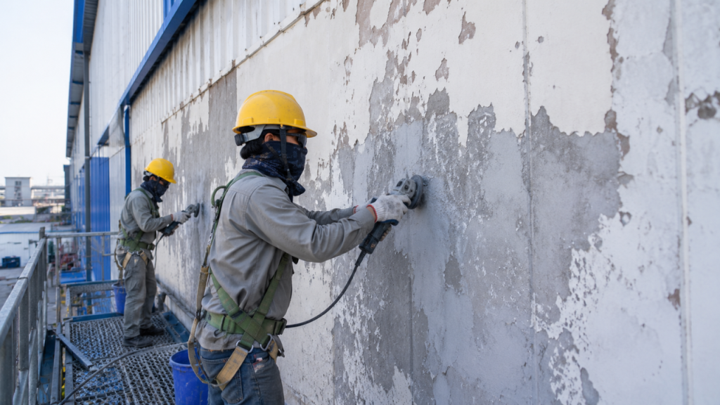 Quy trình xử lý bề mặt chuyên nghiệp – bước nền tảng trong dịch vụ sơn nhà xưởng KCN Đồng An.